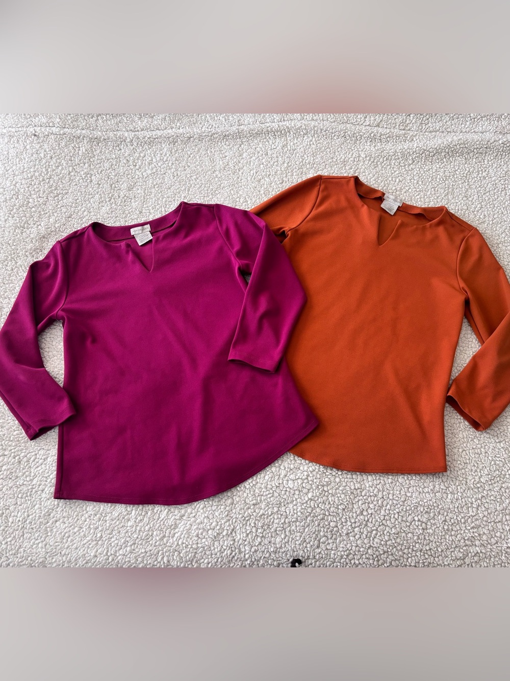 Women’s Split-Neck Knit Top in Magenta and Rust